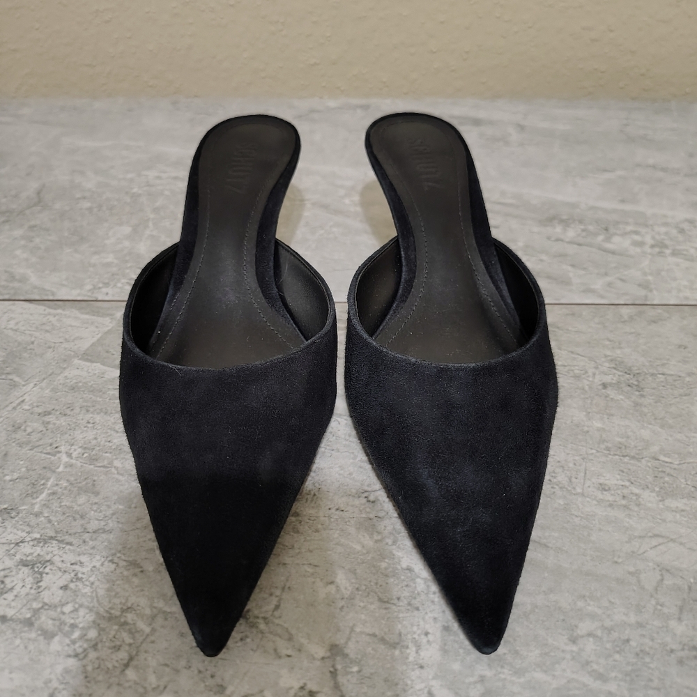 Schutz Julie Black Suede Pointed Toe Mule Heels Size 7 - Picture 3 of 10